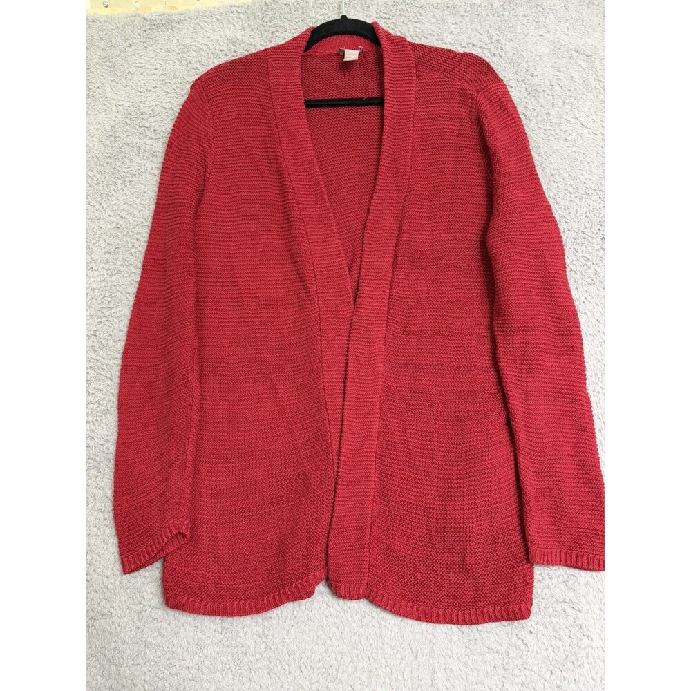 Chico's Red Mix-Ribbed Open Front Cardigan Size 2 Large